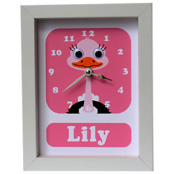 Stripey Cats Personalised Orla Ostrich Framed Clock, 23 x 18cm